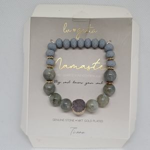 Lu-gaeta stretch bracelet namaste Genuine Stone Gold Plated Grey Quartz